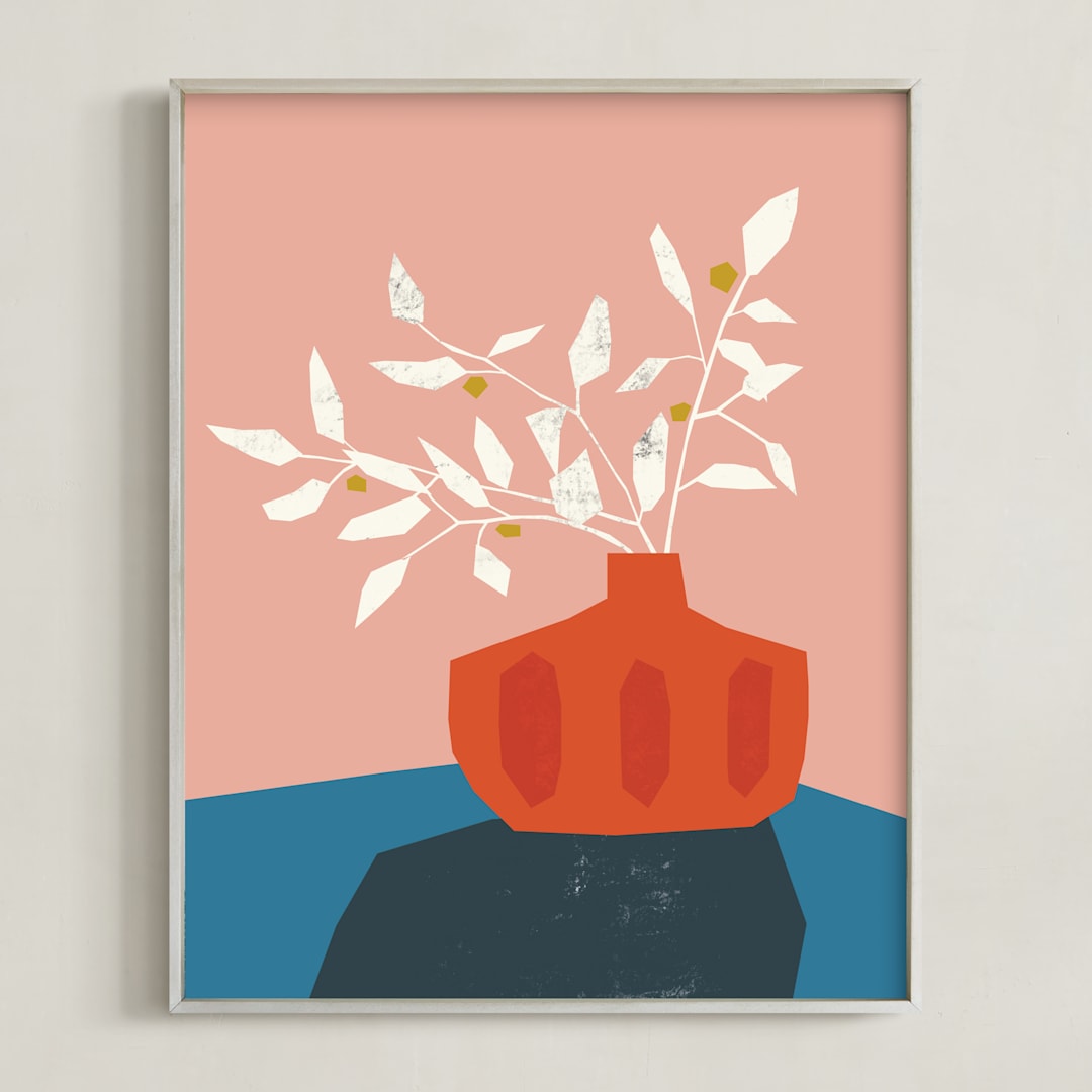 "Mid Century Vase" - Art Print in Bubble Gum by Morgan Kendall - Framed