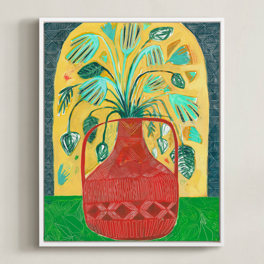 "Moroccan Bouquet" - Art Print in Rusty Red by Sarah Fitzgerald - Framed Canvas
