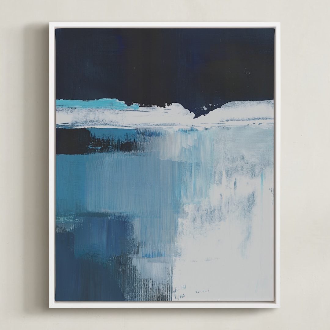 "Rushing Waterfall" - Art Print in Blue Waterfall by AlisonJerry - Framed Canvas