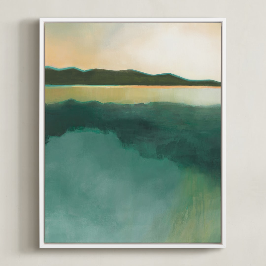 "Tranquil Harbor" - Art Print in Tranquil Green by AlisonJerry - Framed Canvas