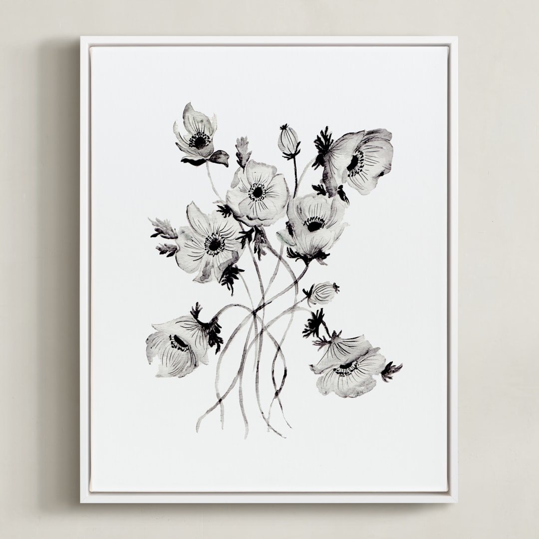 "Greyscale Poppies" - Art Print in greyscale by Shannon Kirsten - Framed Canvas