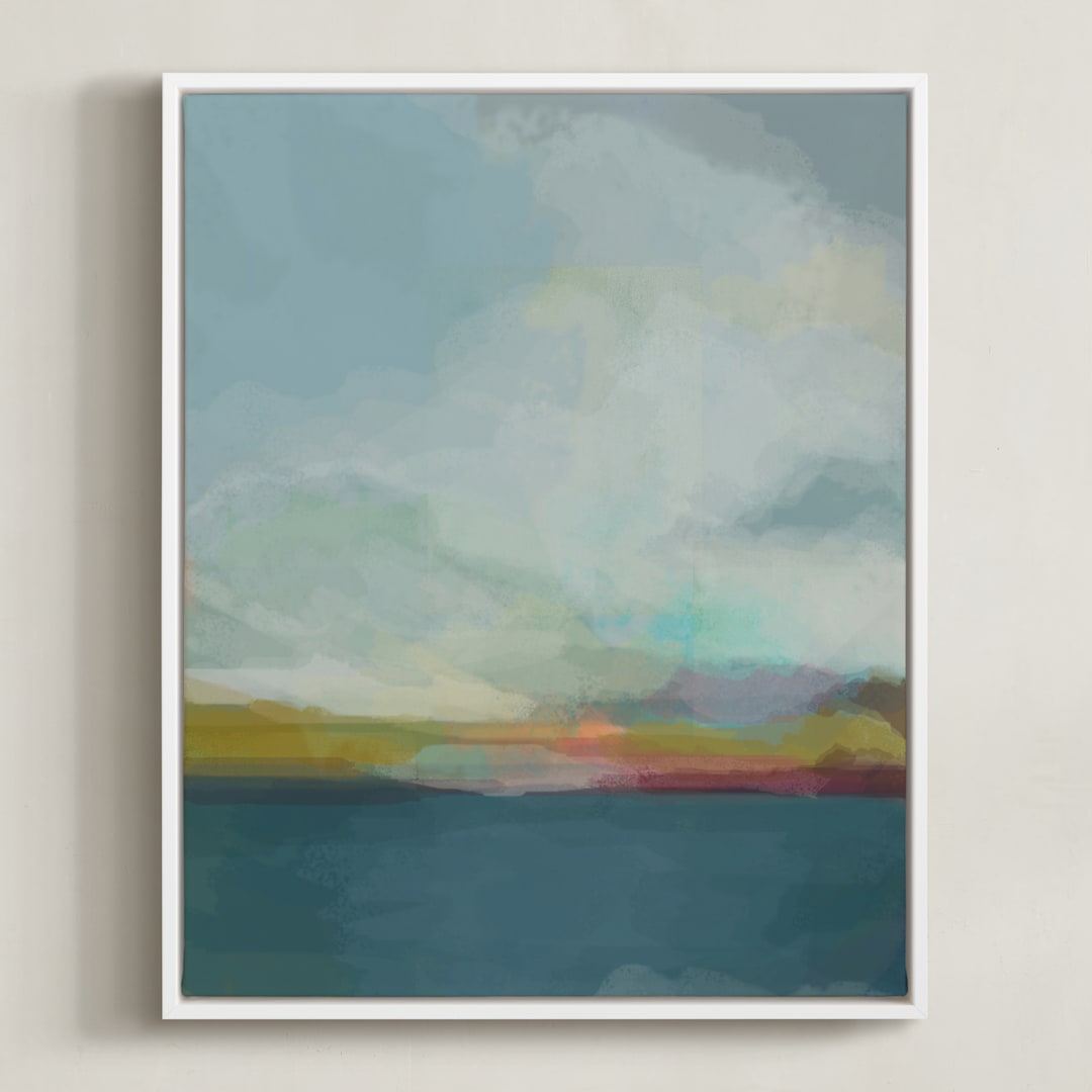 "Morning Walk" - Art Print in Morning Blue by AlisonJerry - Framed Canvas