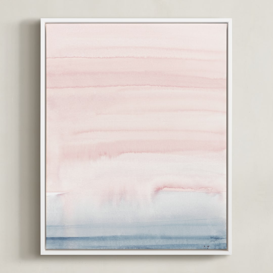 "Cascading Sky" - Art Print in Blush Pink by Little Valley Studio - Framed Canvas