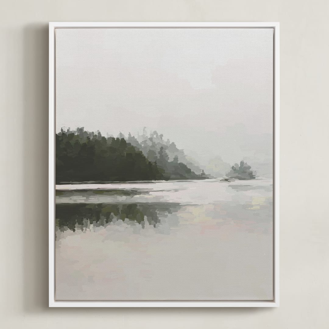"LakeView II" - Art Print in Misty Grey by Amy Hall - Framed Canvas