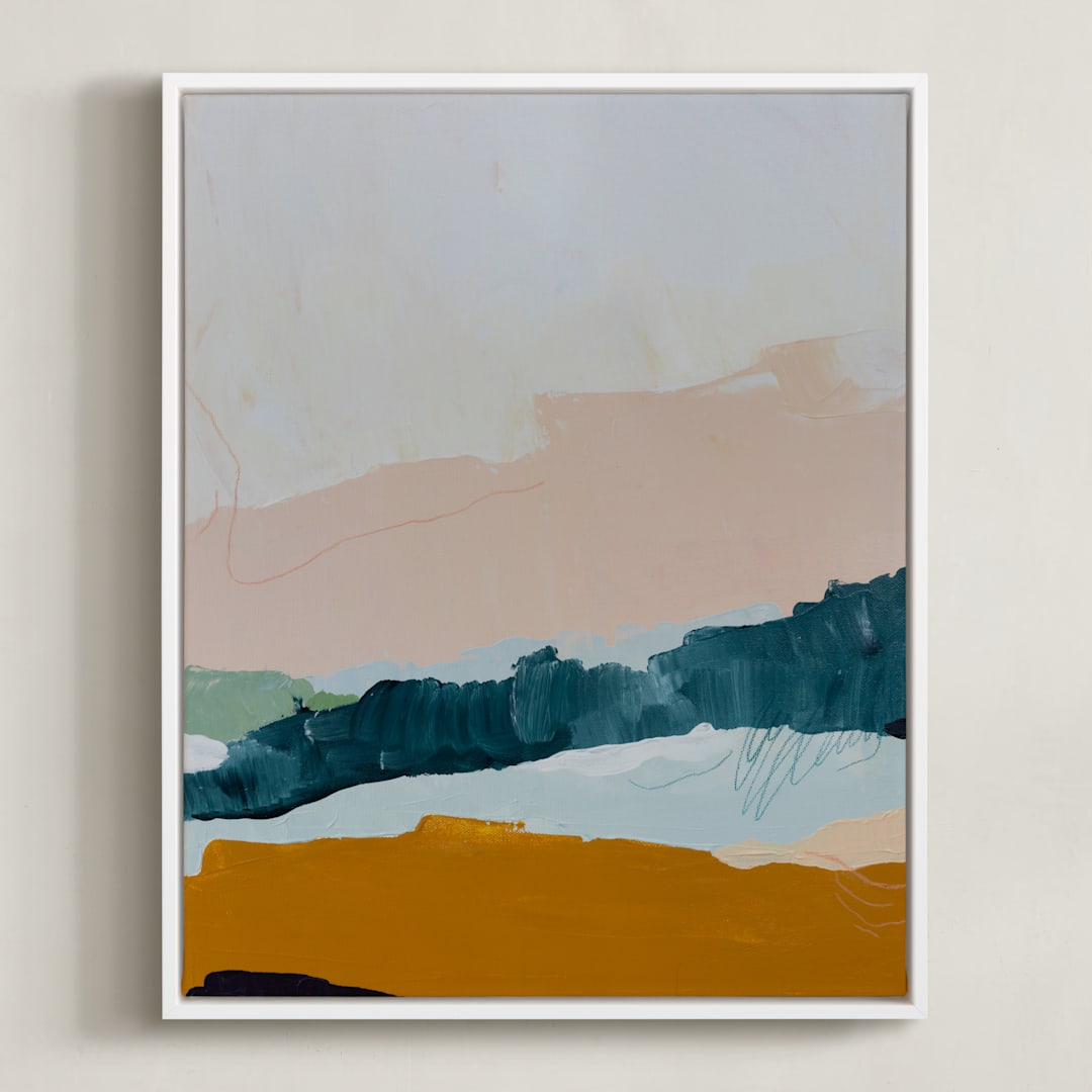 "Moving Mountains I" - Art Print in River Blue by Kayla King - Framed Canvas