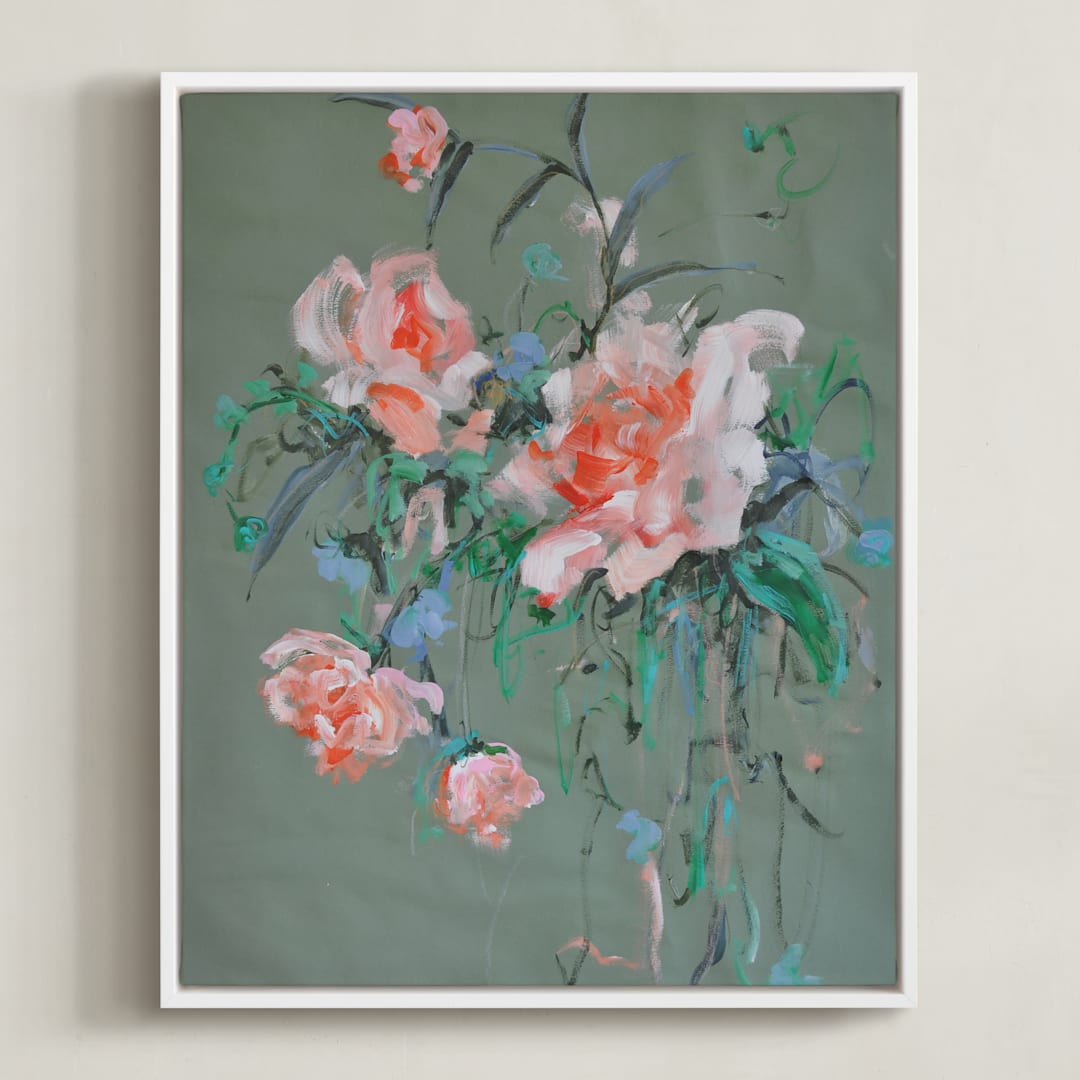 "Arrangement in Rose & Teal" - Art Print in Rose by Sonal Nathwani - Framed Canvas