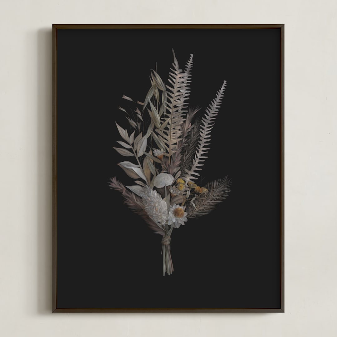 "Painted Flowers II" - Art Print in Almost Black by Leanne Friedberg - Framed