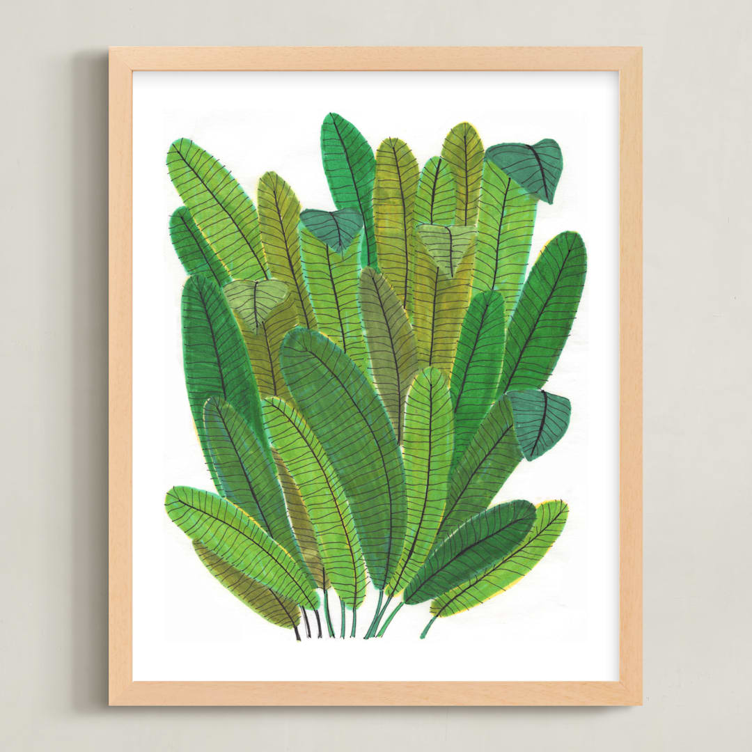 "Banana Leaf Bouquet" - Art Print in Tropical Green by Madeline Trait - Framed