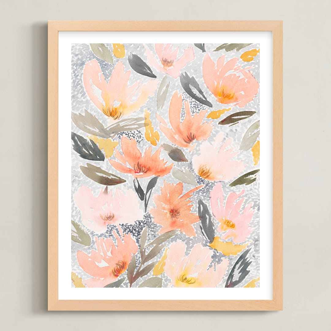 "Speckled Garden" - Art Print in White by Whitney Rainsdon - Framed