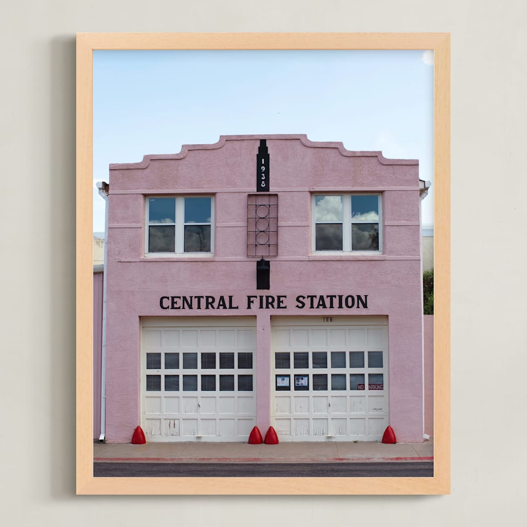 "Central Fire Station Marfa" - Art Print in Pink by Alison Holcomb - Framed