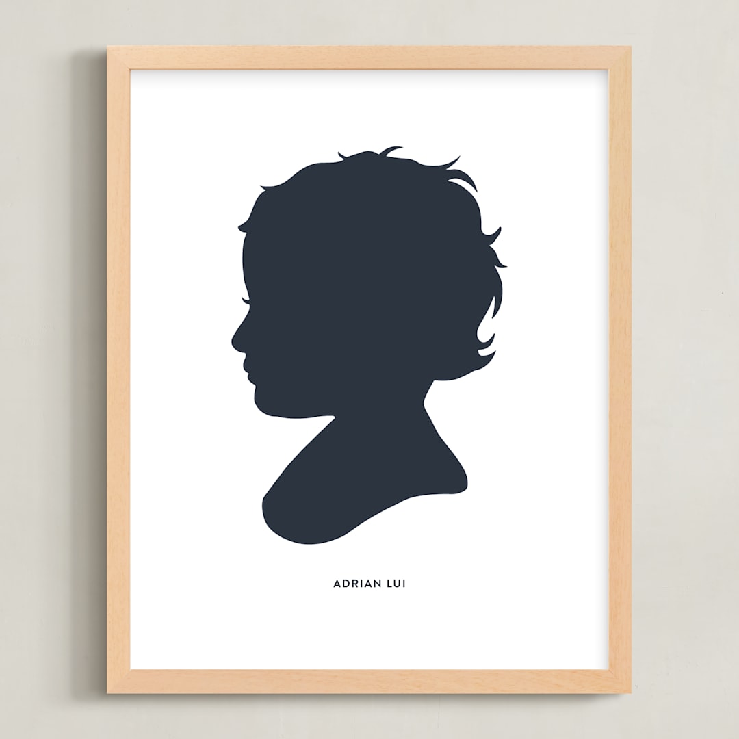 "Silhouette: Custom Print with Text" - Custom Print in Midnight Blue by Minted - Framed