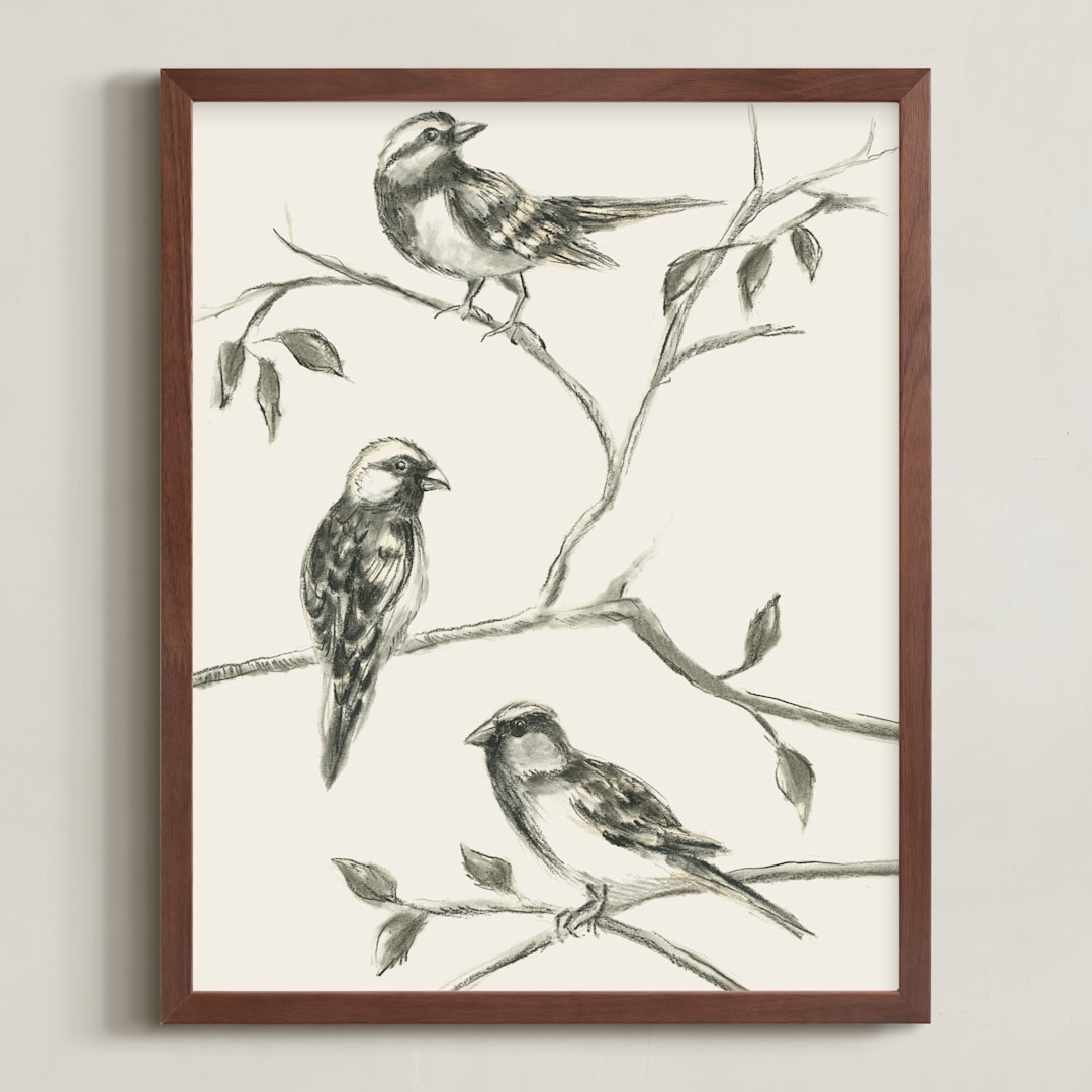 "Birds I" - Art Print in Sand by Teju Reval - Framed