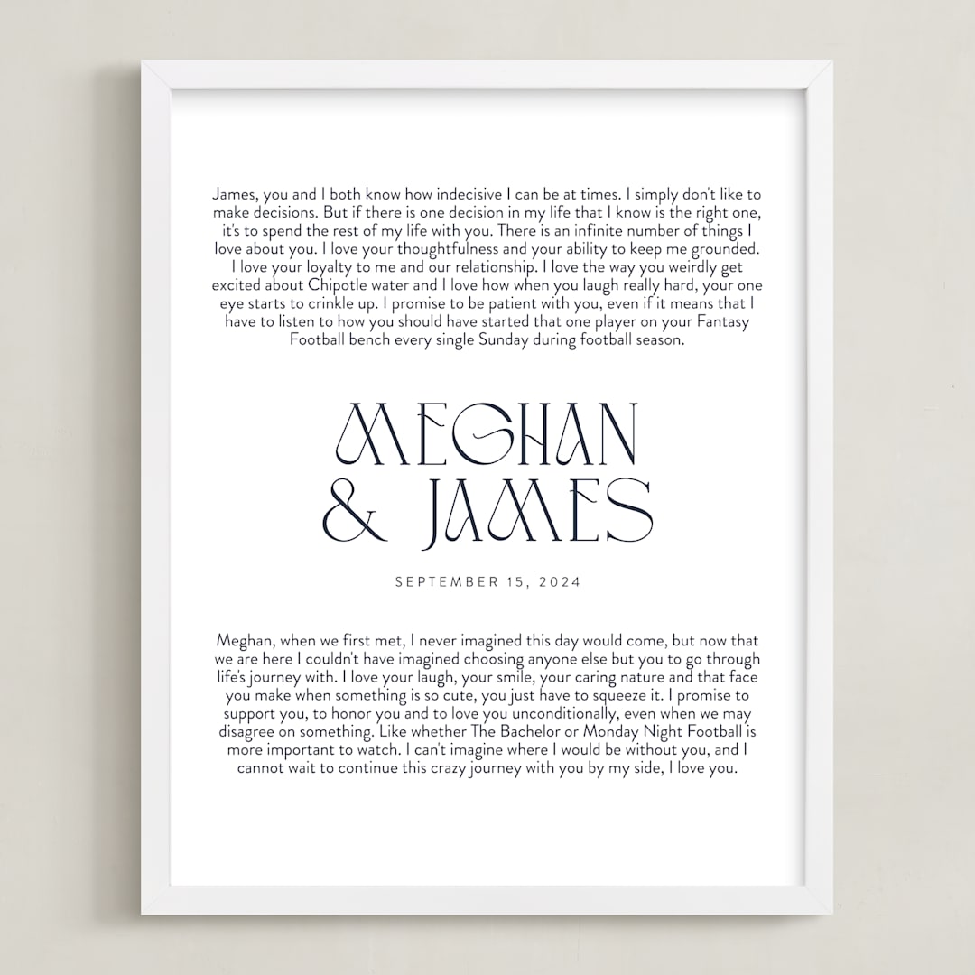 "Our Vows: Portrait Orientation Custom Print" - Custom Print in Midnight Blue by Minted - Framed