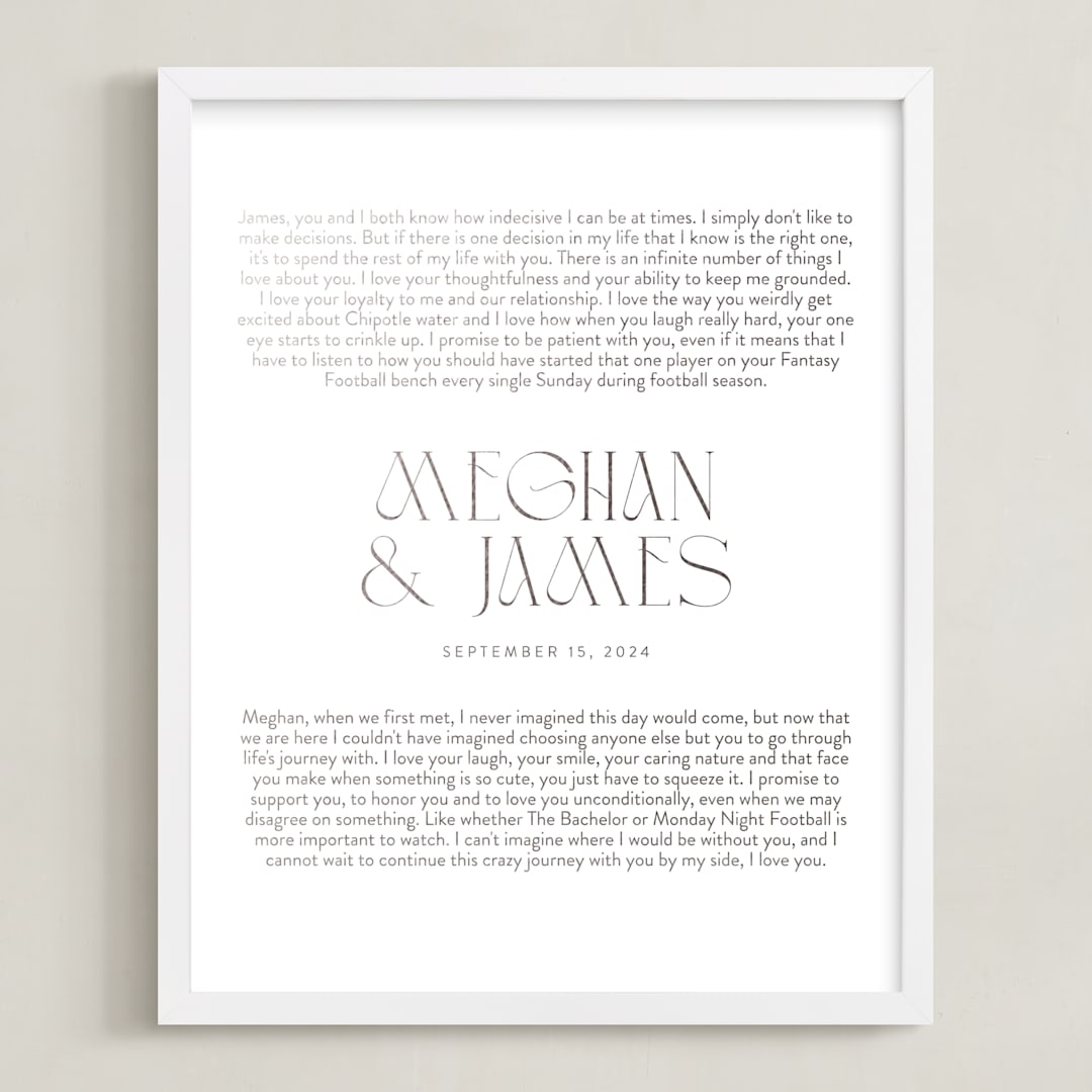 "Our Vows: Custom Foil Print" - Custom Foil Print in Silver by Minted - Framed