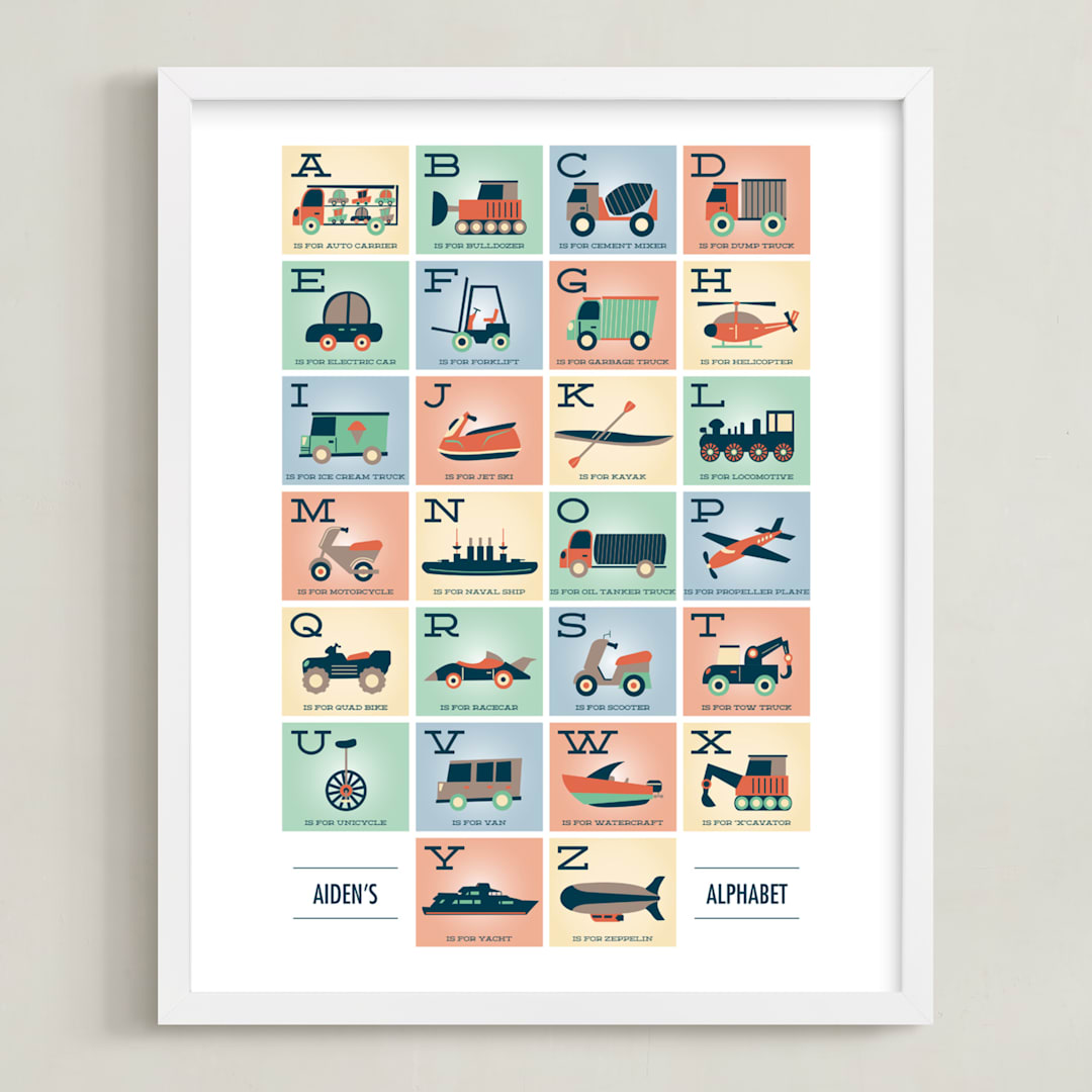 "Alphabet in Motion" - Personalized Art Print in Sherbet by Erica Krystek - Framed