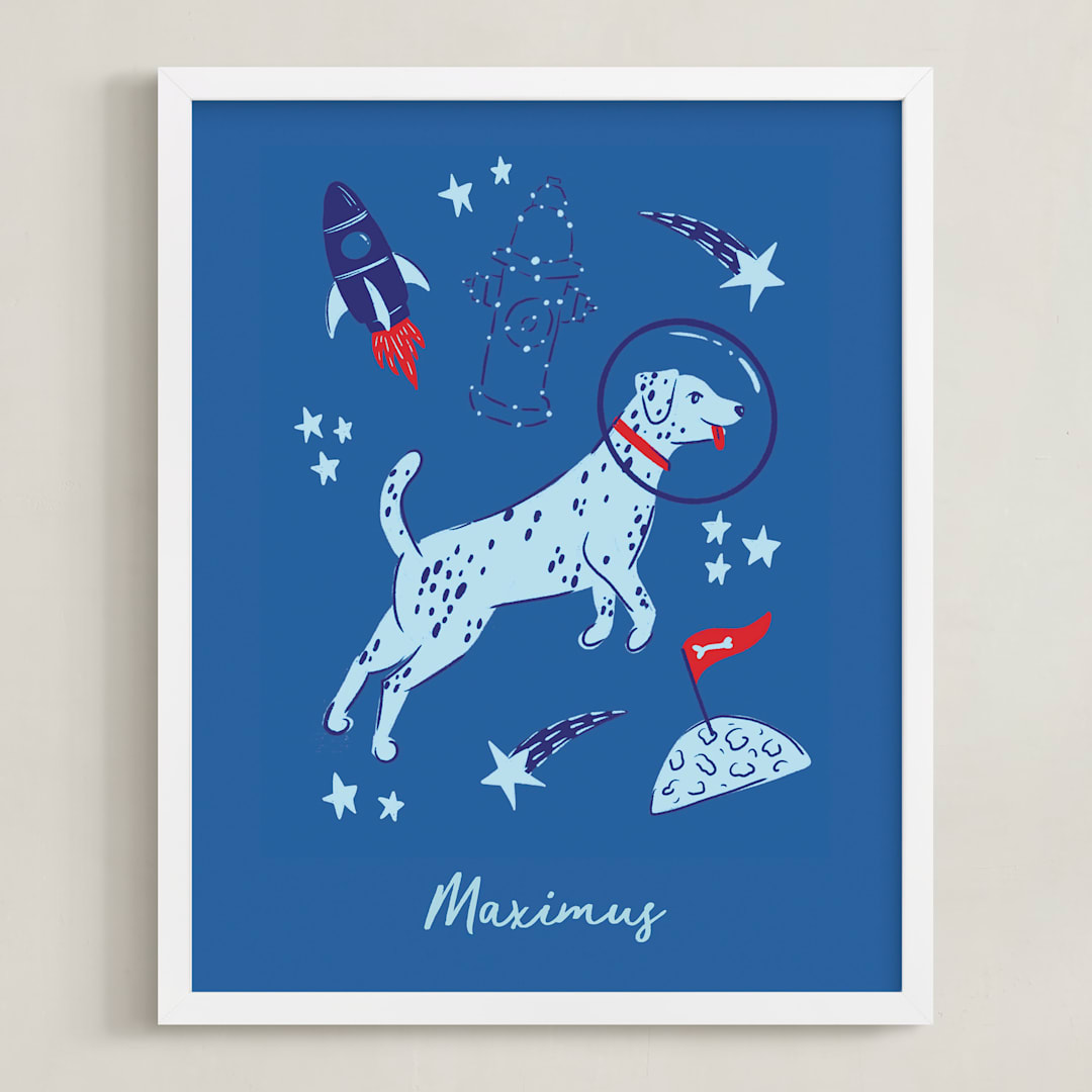 "Space Pup" - Personalized Art Print in Celestial by Kristin Mastoras - Framed