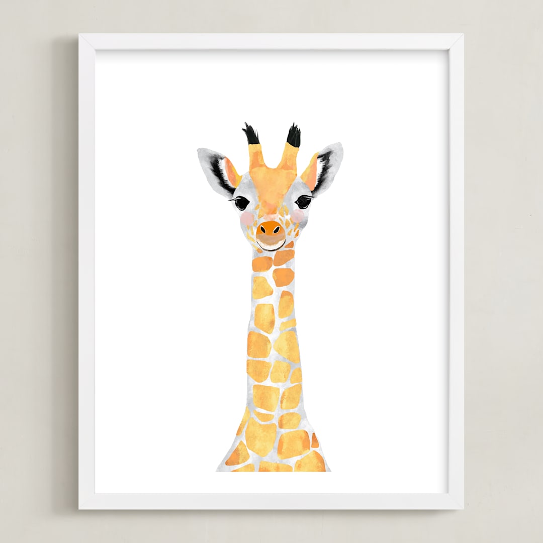 "baby animal.giraffe" - Art Print in merigold by Cass Loh - Framed