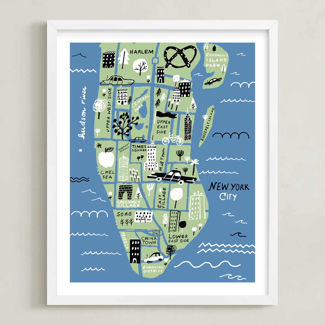 "I love New York" - Art Print in Ocean Blue by Jordan Sondler - Framed