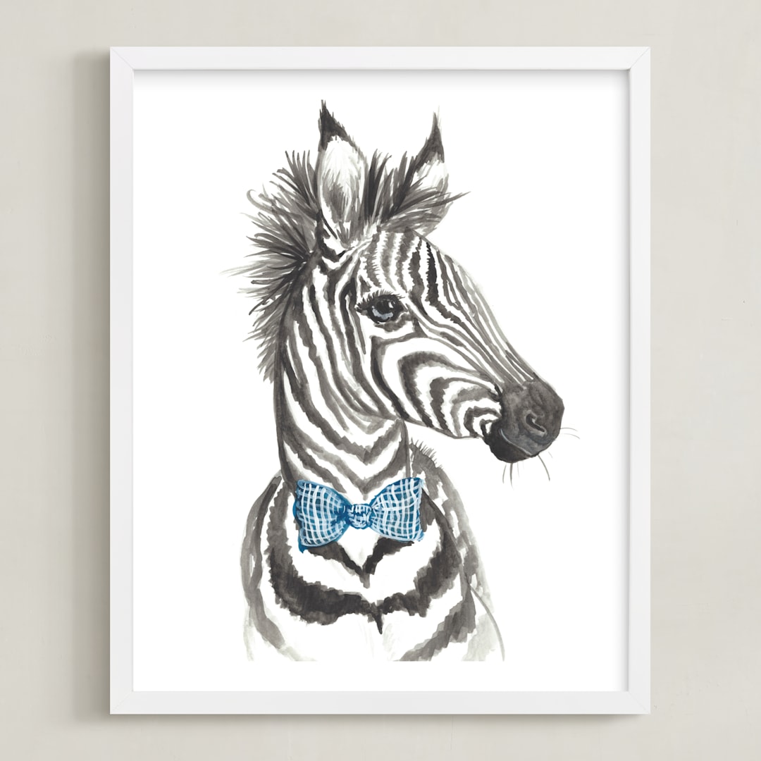"Dapper Zebra" - Art Print in Tuxedo by Kristin Dills - Framed
