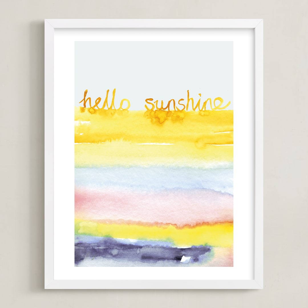 "Watercolor Hello Sunshine" - Art Print in Sunshine by Sonal Nathwani - Framed