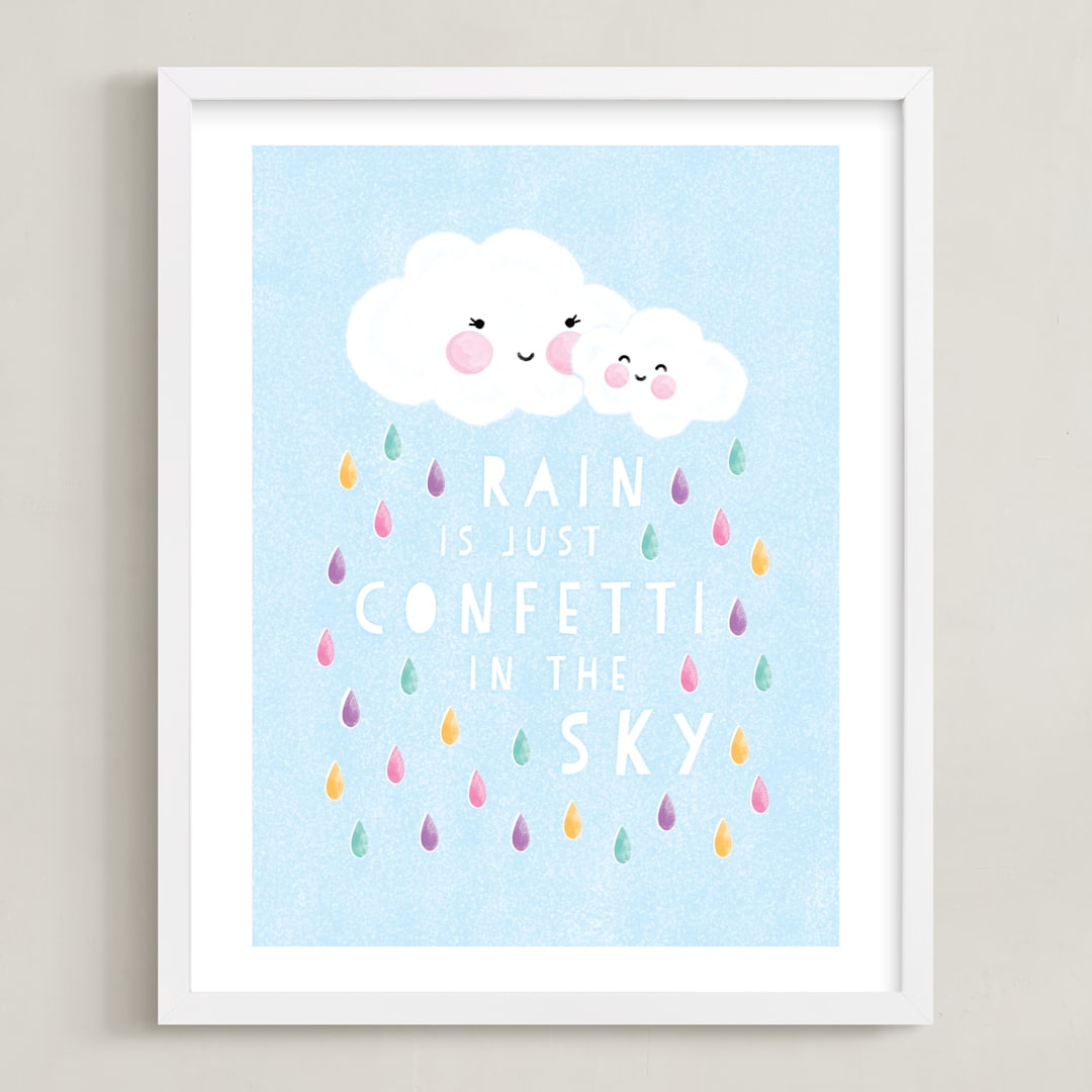 "confetti rain drops" - Art Print in Sky Blue by Mandy Rider - Framed
