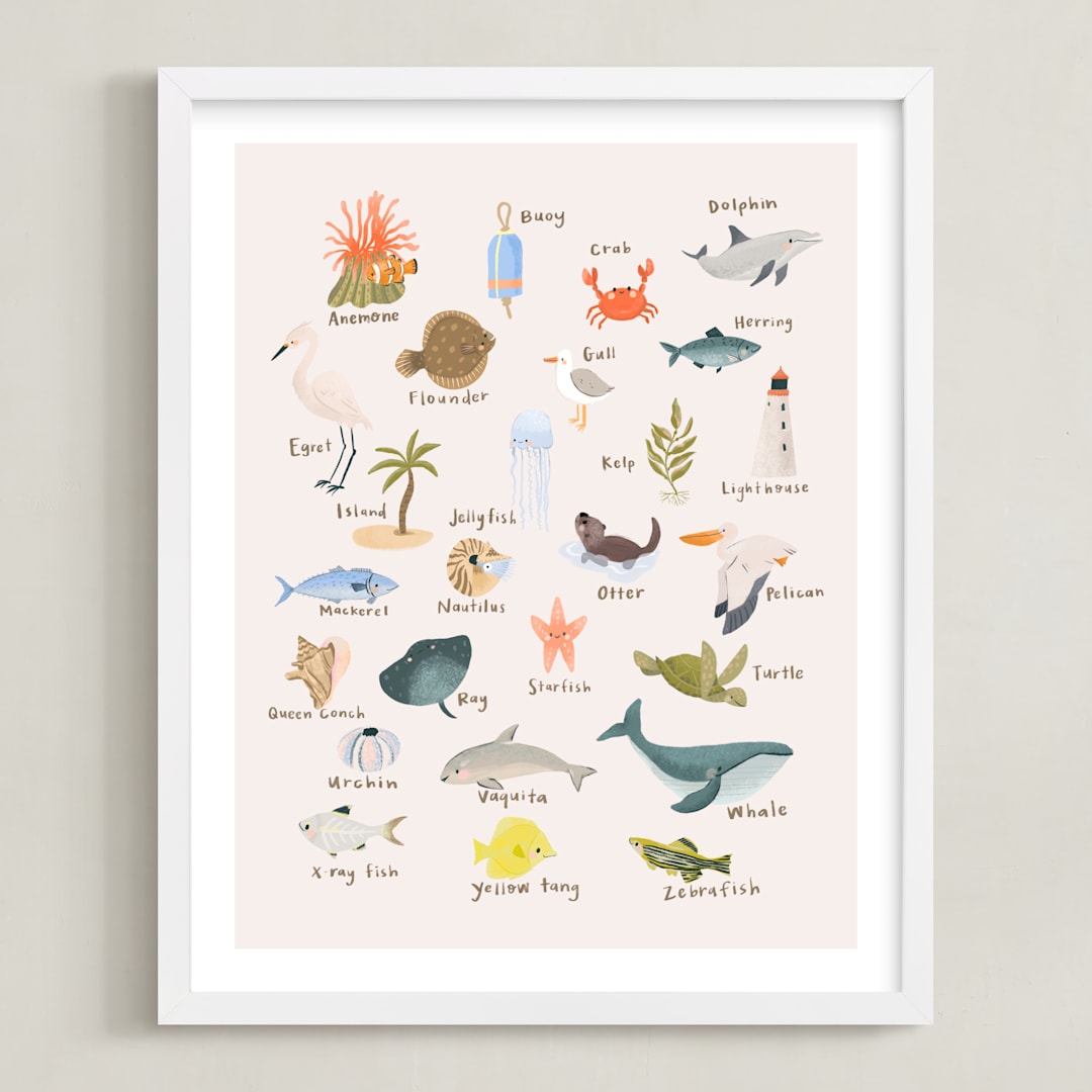 "Sea Alphabet" - Art Print in Blush by Kate Blalock - Framed