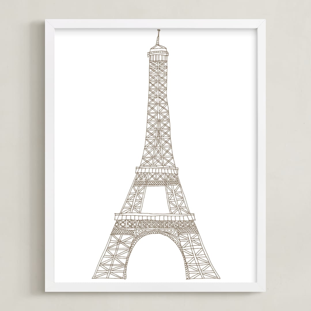 "Eiffel Tower in Pen" - Art Print in Warm Grey by Sharon Rowan - Framed
