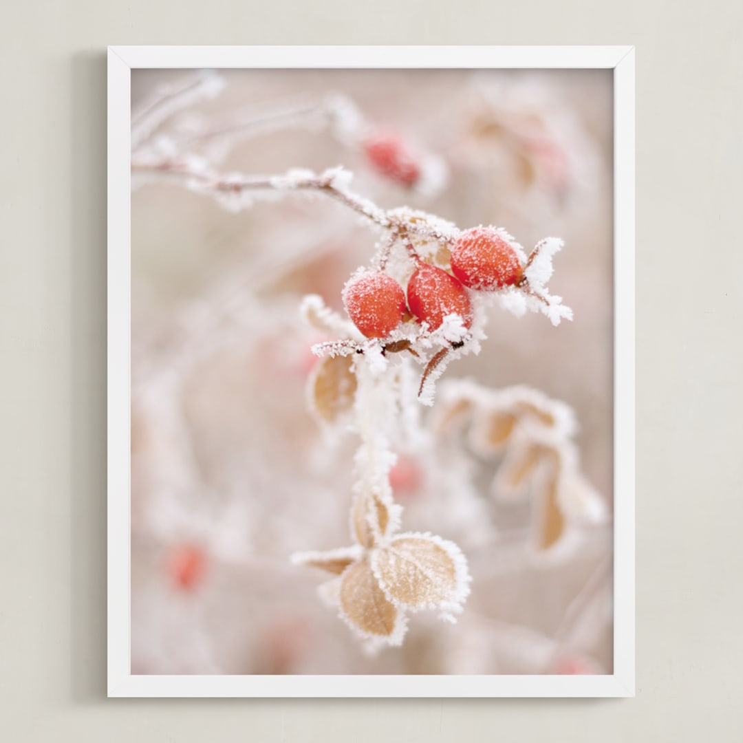 "Frozen Berries" - Art Print in Winter Red by Sharon Rowan - Framed