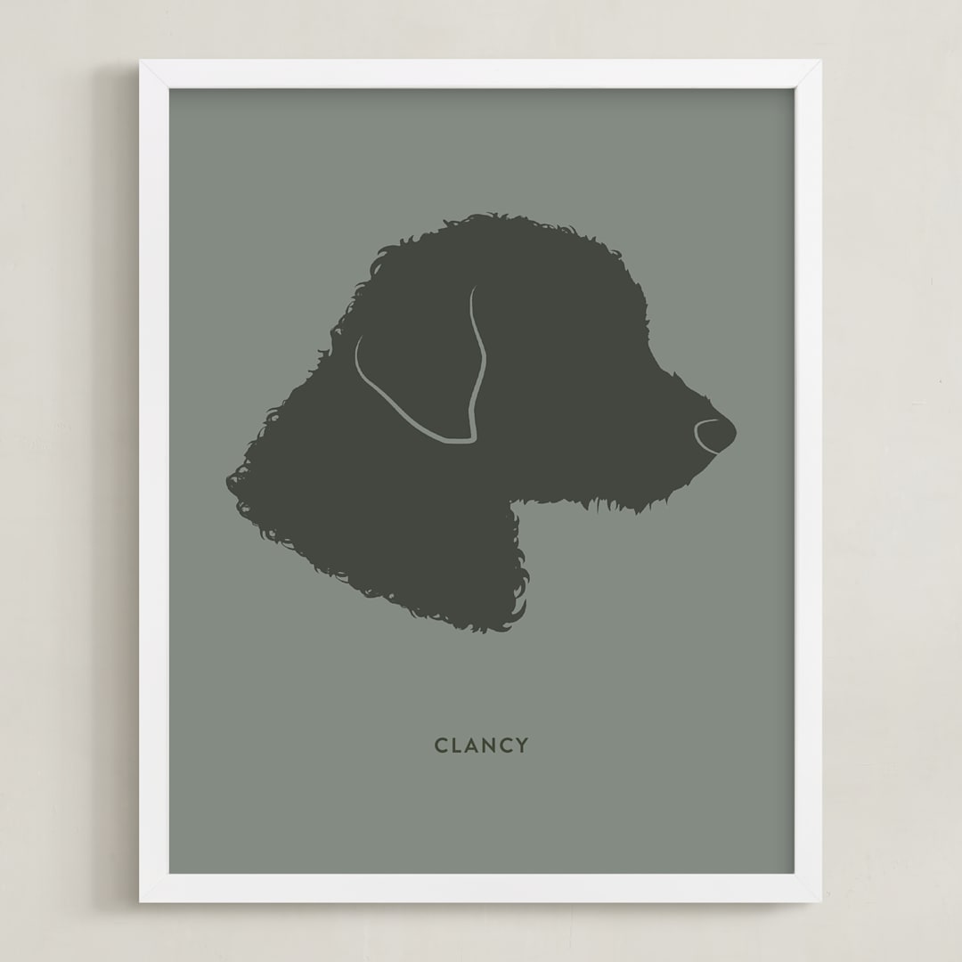 "Tonal Pet Silhouette: Custom Print with Text" - Custom Print in Olive Shadow by Minted - Framed