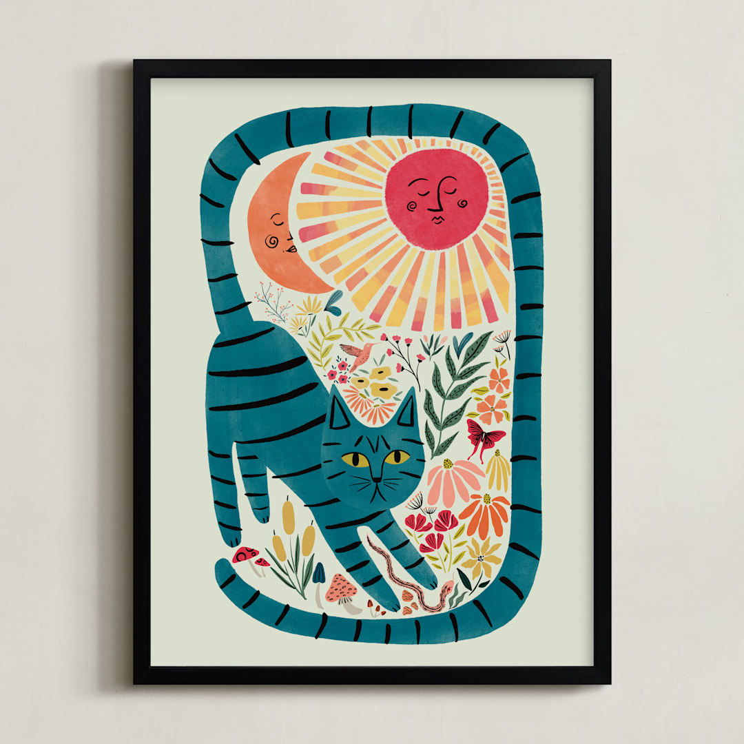 "Synchronized Nature" - Art Print in abysmal teal by Megan Zang - Framed