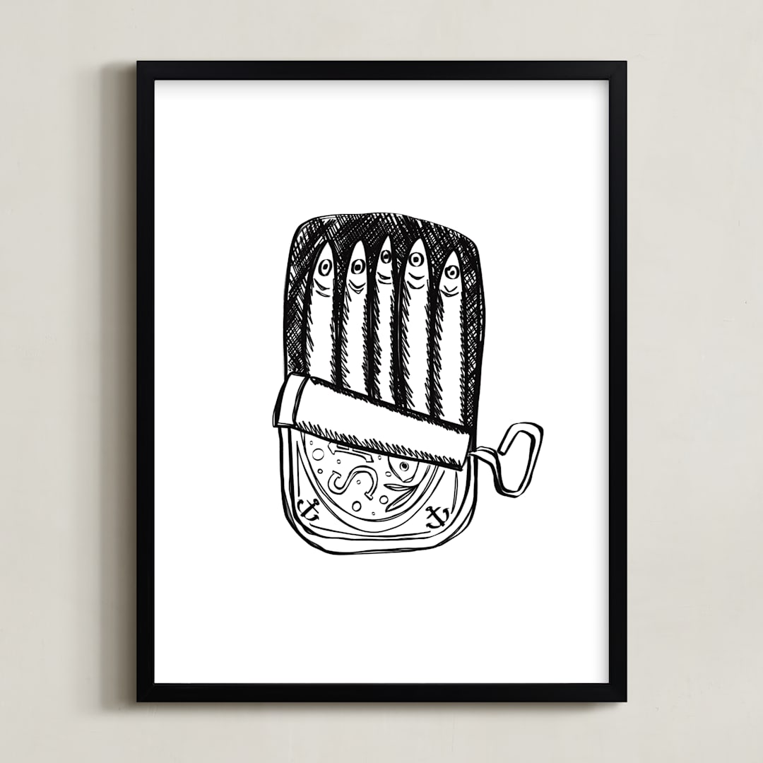 "Packed Like Sardines" - Art Print in Ink by Annie Montgomery - Framed