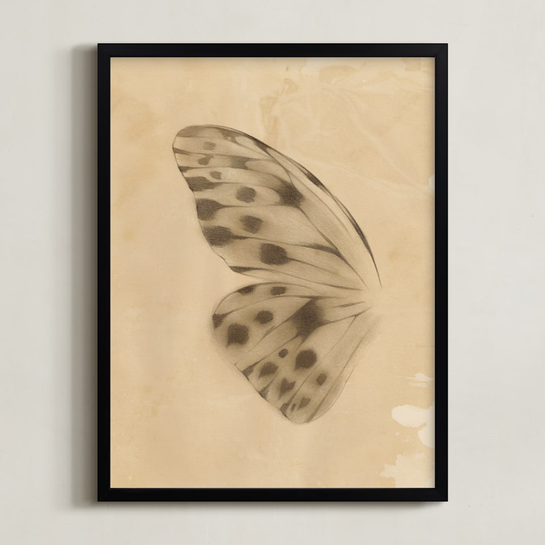 "Vintage Mariposa I" - Art Print in Vintage Ivory by jinseikou - Framed