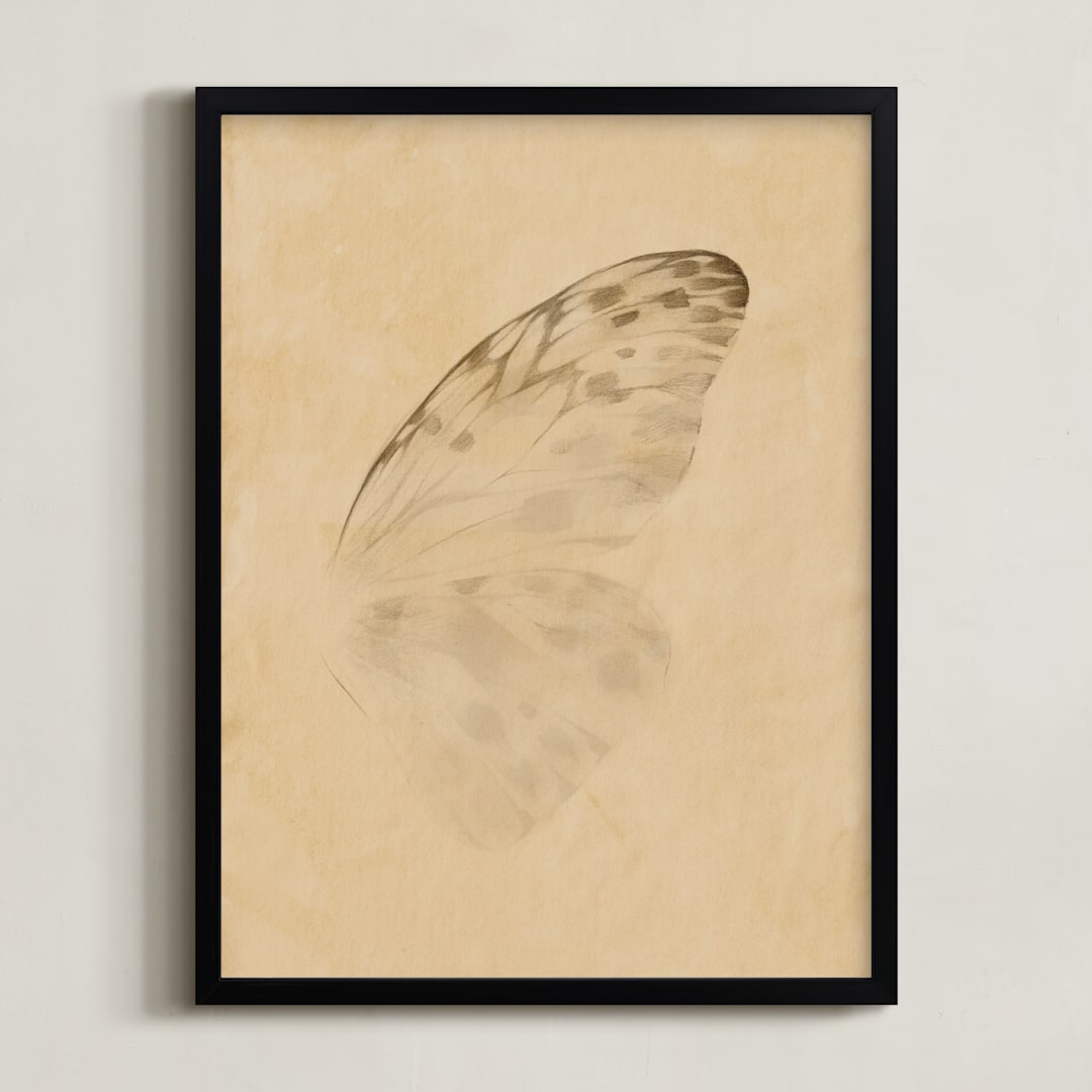 "Vintage Mariposa II" - Art Print in Vintage Ivory by jinseikou - Framed