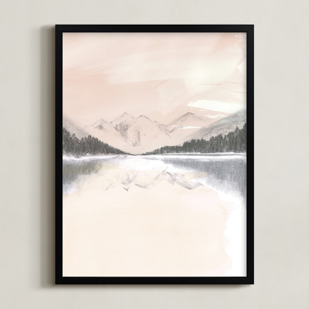 "Dreamy Lake" - Art Print in Mist by Teju Reval - Framed
