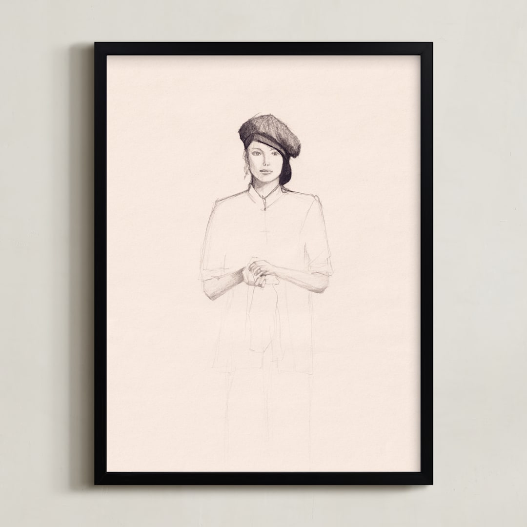 "Minimalist Woman" - Art Print in Cream by Marta Crea - Framed