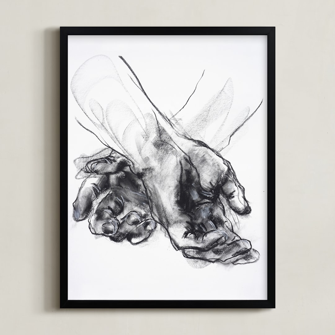 "Drawing 561 - Crossed Hands" - Art Print in Slate Black by Derek overfield - Framed