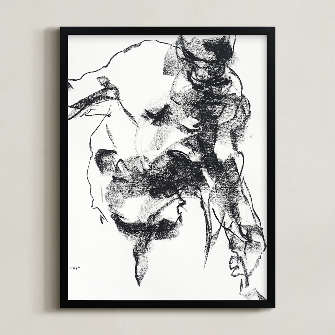 "Drawing 264 - Gesturing Man" - Art Print in Rich Ebony by Derek overfield - Framed