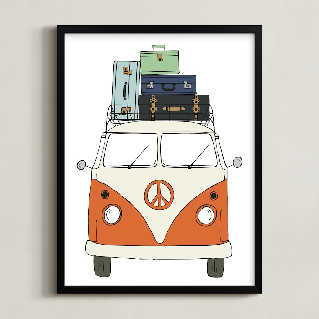 "The Peace Van on the Road" - Art Print in Orange by Alston Foster - Framed