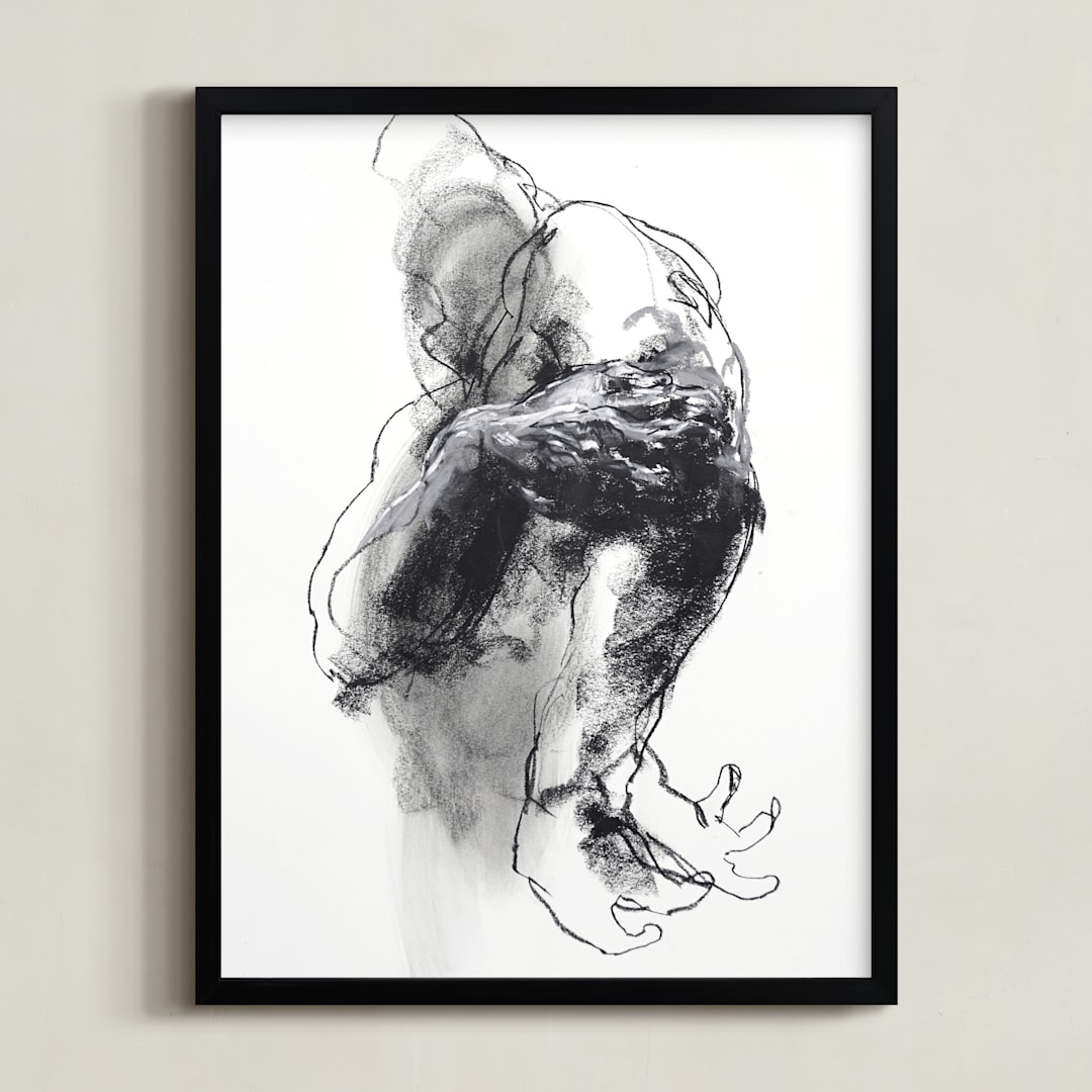 "Drawing 340 - Grasping Man" - Art Print in severe black by Derek overfield - Framed