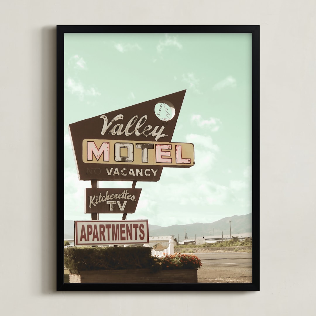 "Valley Motel" - Art Print in Mist by Elky Ink - Framed