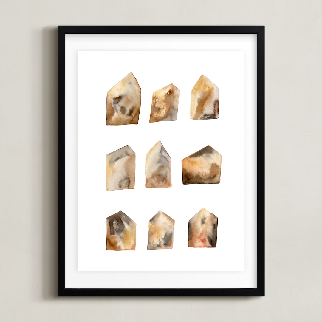 "Houses" - Art Print in Earth colors by Sandra Ovono - Framed