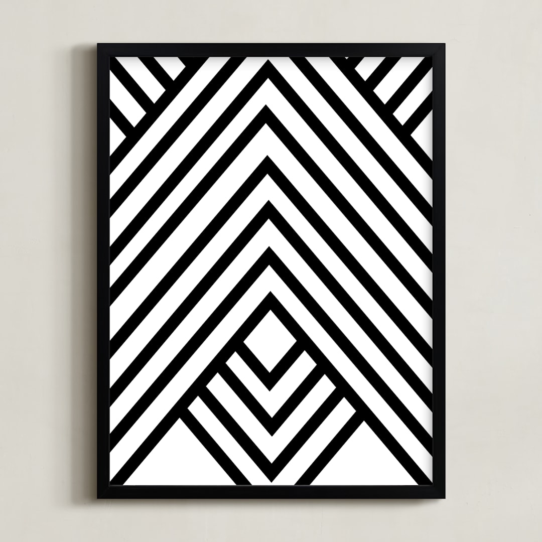 "Abstract simple geometric design" - Art Print in black and white by Anna - Framed