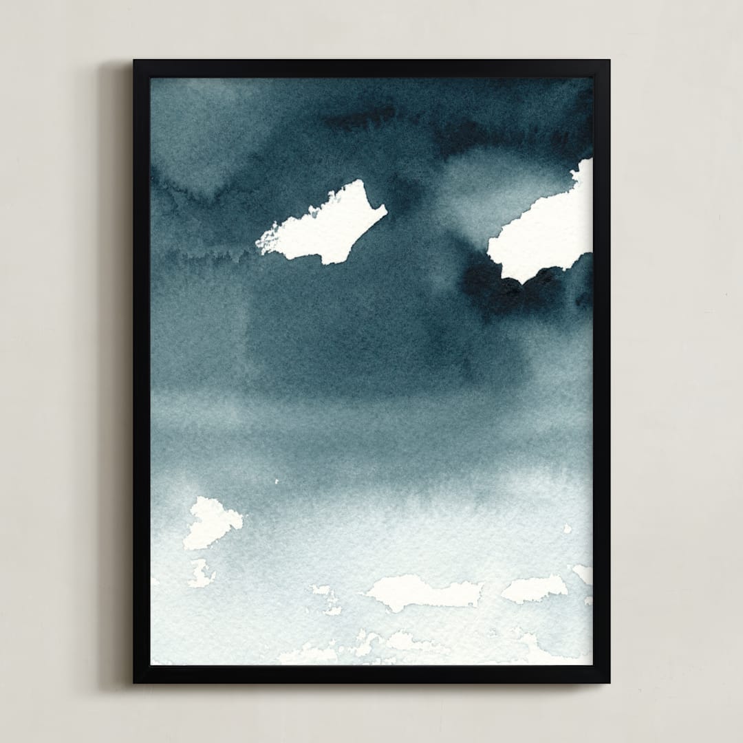 "Mist Rises Over the Water" - Art Print in Indigo Blue by Renee Anne Bouffard-McManus - Framed