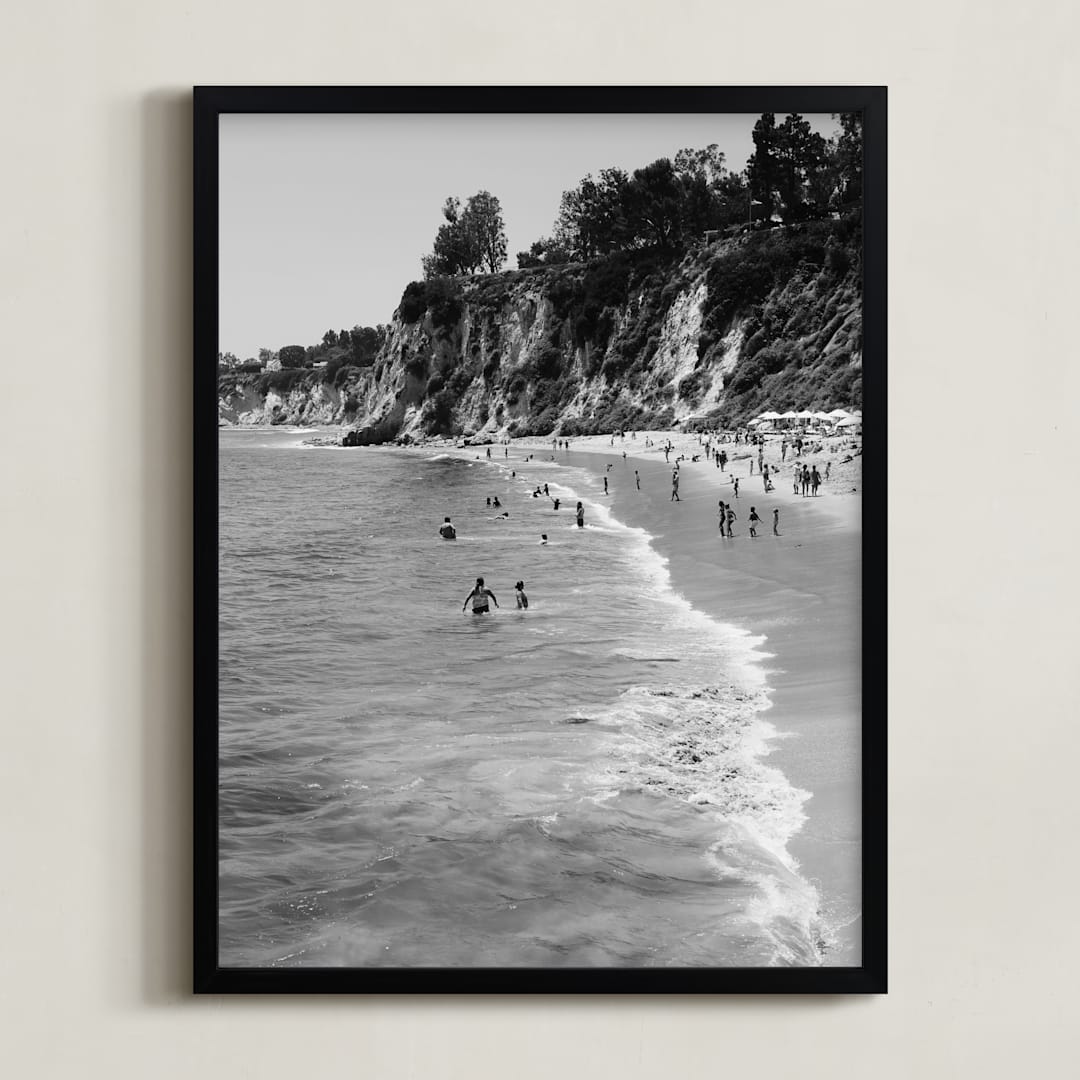 "Day at the Beach" - Art Print in Pebble by Sea and Sky - Framed