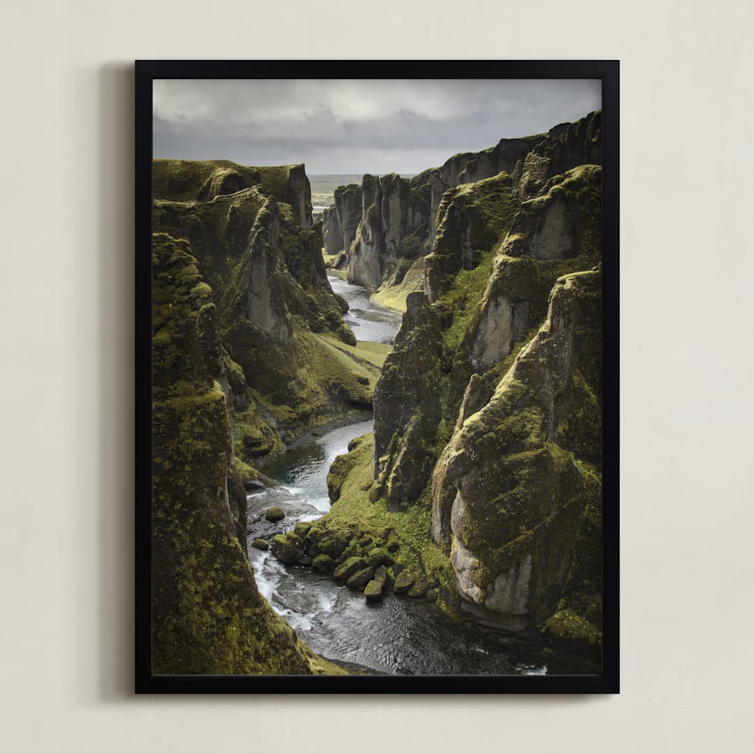 "Icelandic Canyon" - Art Print in Moss by Taryn Schumacher - Framed