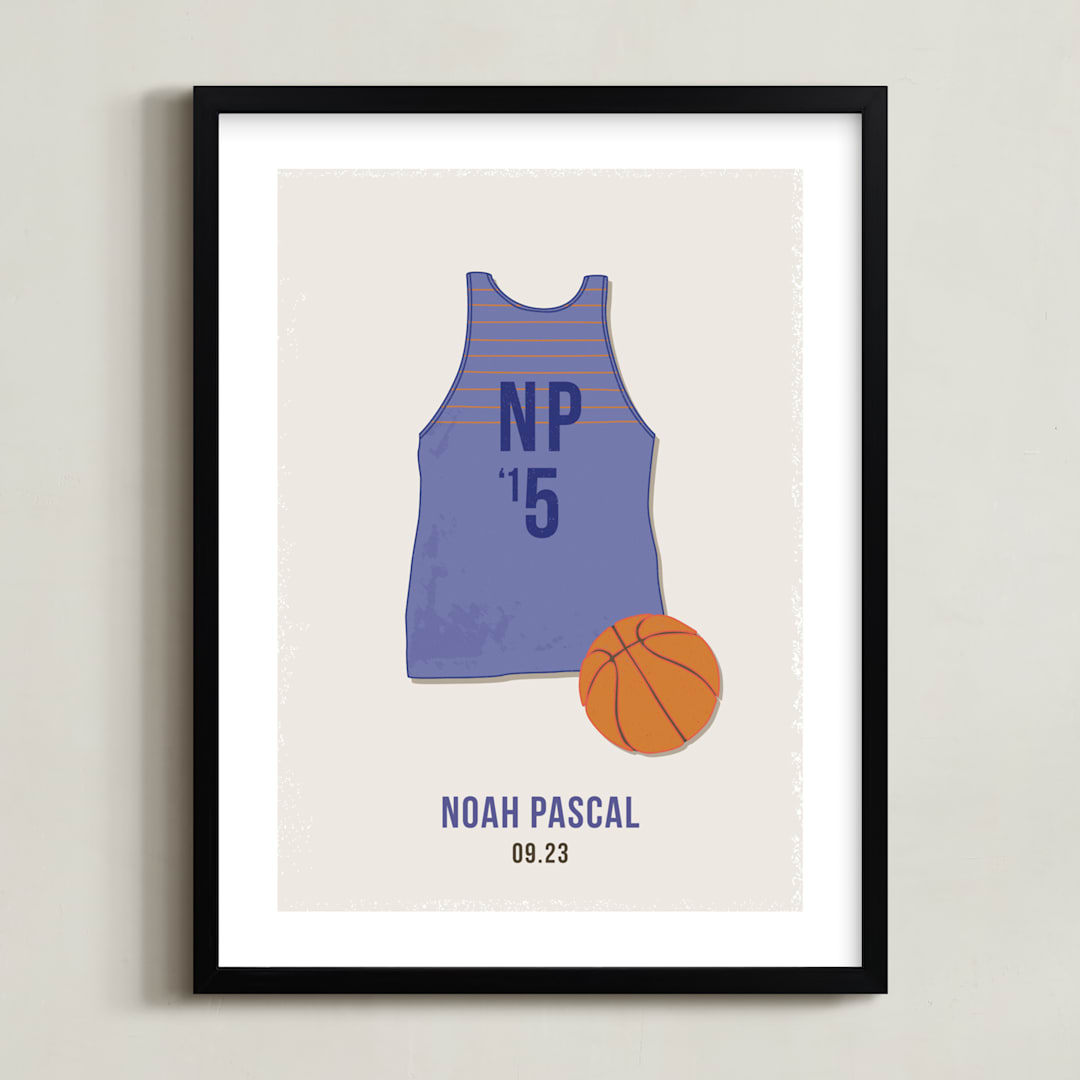 "B-Ball" - Personalized Art Print in Blue by Tyler Tea - Framed