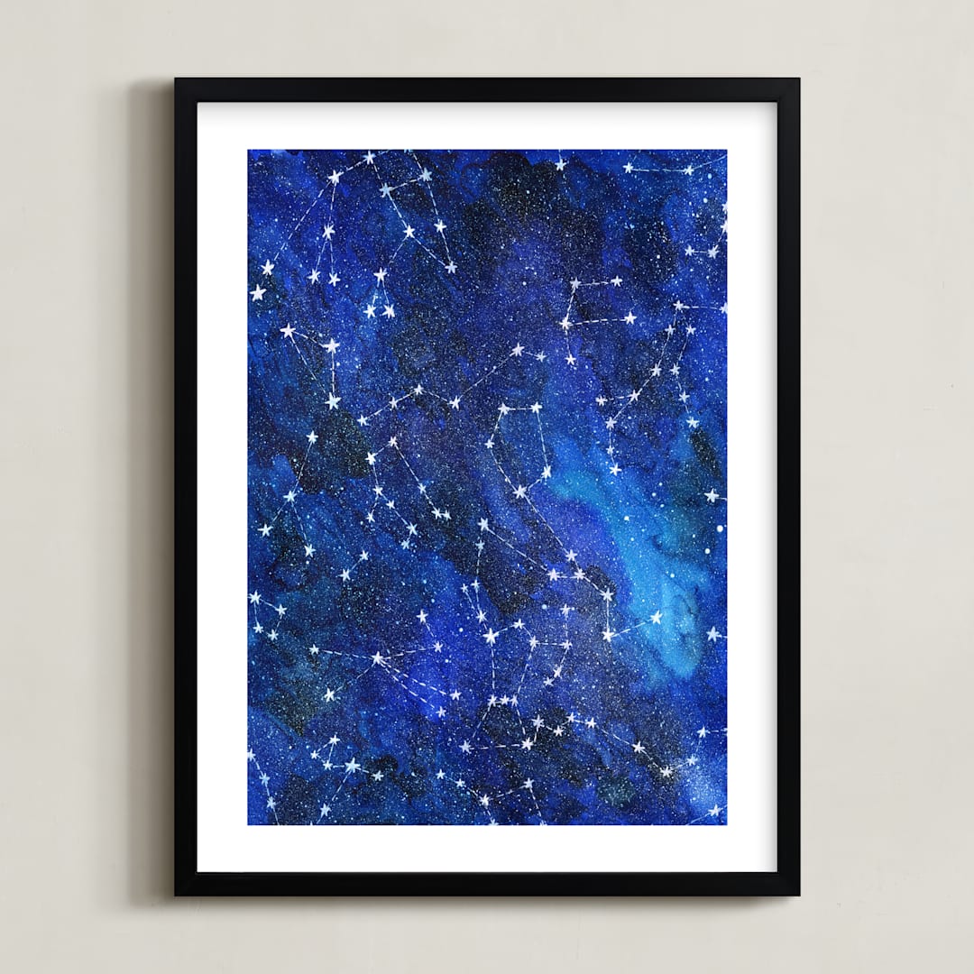 "Constellations" - Art Print in Deep blue by Alexandra Dzh - Framed