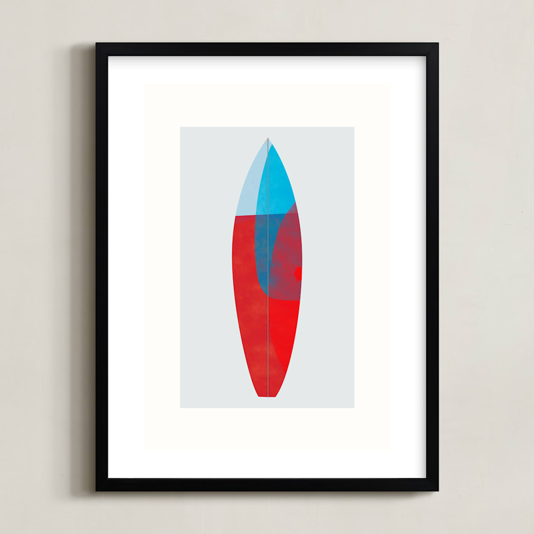 "Colorful Surfboard" - Art Print in Blue Ocean by Carmen Guedez - Framed