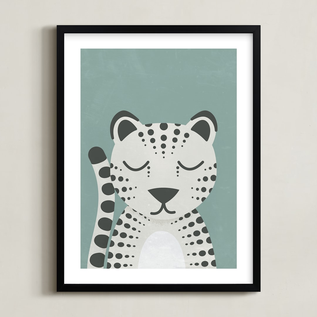 "Snow Leopard" - Art Print in Duck Egg by 2birdstone - Framed