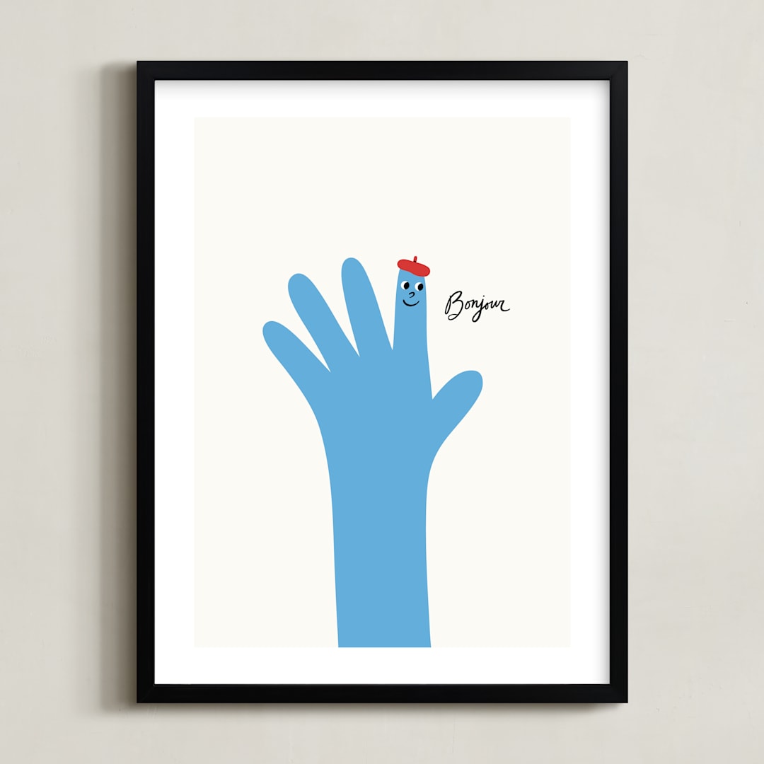 "Bonjour" - Art Print in Blueberry by mo kelley - Framed